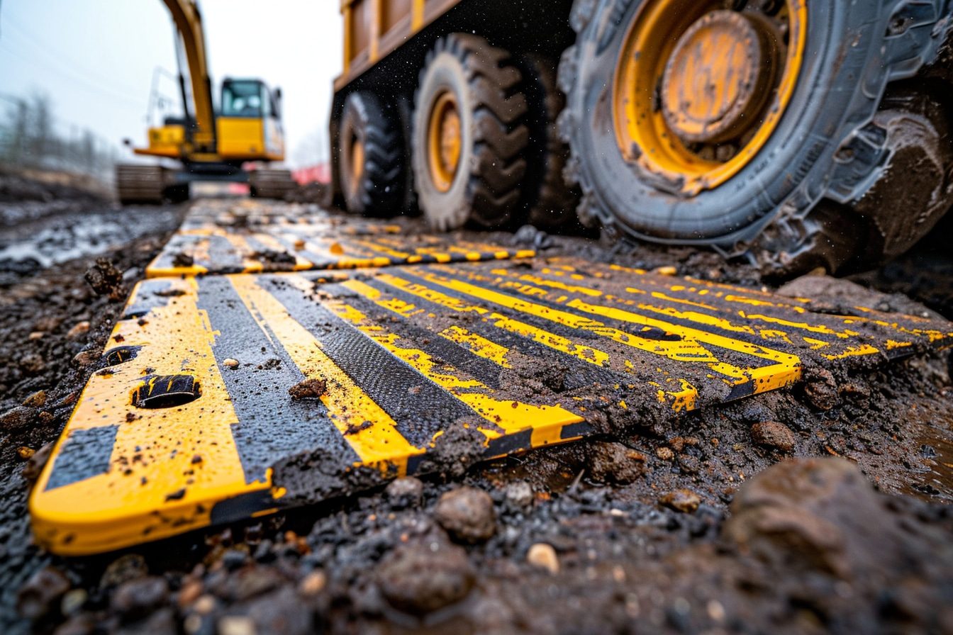 Comment les plaques de franchissement et protection de sols contribuent-elles à la stabilité des véhicules sur les chantiers ?